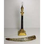 An attractive heavy antique Corinthian style Table Lamp, with dark marble pillar support,