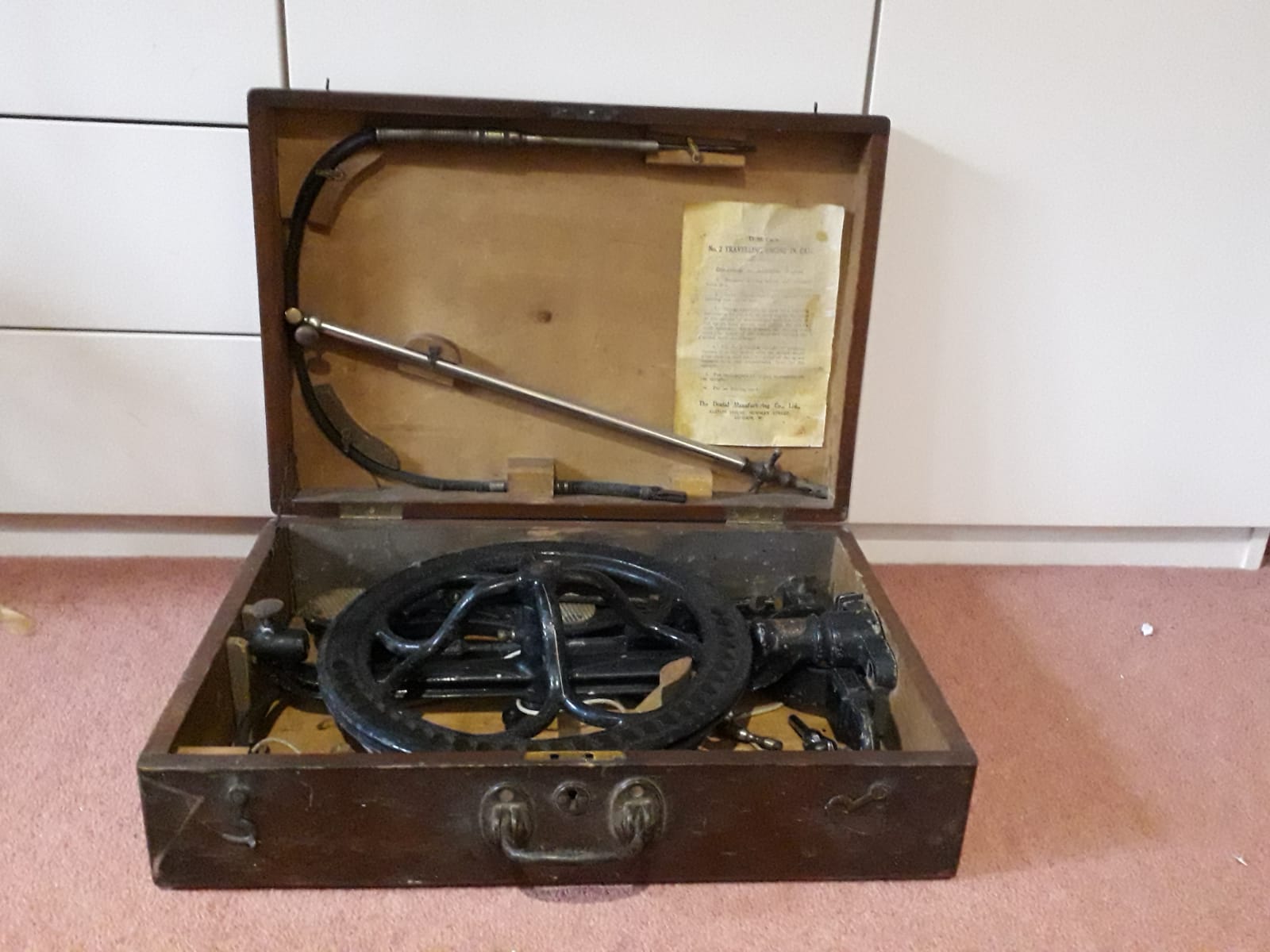 An antique cased metal Travelling Dentist Drill.