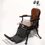 An exceptionally fine late Victorian large heavy metal Dentist Chair, with walnut back,