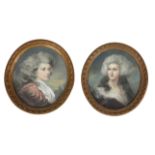 19th Century French School A pair of attractive oval half length Portraits of Ladies in elegant