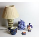 A Satsuma type cream ground figural porcelain Table Lamp,