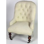 A Victorian Tub Chair, of small proportions, with button upholstered cream fabric,