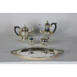 A good heavy modern Irish silver, Celtic design Tea Service, with similar two handled tray,