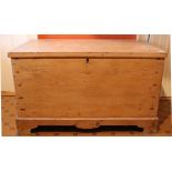 A good 19th Century stripped pine Coffer, with wrought iron hinges etc.