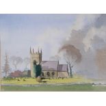 John Flinn, 20th Century Irish "Donnagh Patrick," watercolour, landscape with Church and Graveyard,