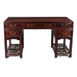 A mid-19th Century Tielimu (Ironwood) six drawer three part Scholars Chinese Desk,