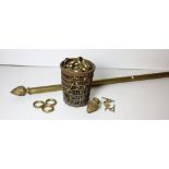 A collection of brass and other Curtain Poles, and brass Curtain Rings, as is.