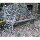 An unusual late 19th Century cast iron two-seater Garden Seat of Arts & Crafts,