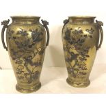 A pair of attractive and large 19th Century heavy bronze Japanese two handled Vases,