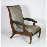 A William IV period mahogany Reclining Open Armchair, by Daws, London,