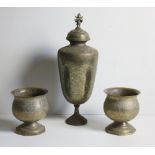 A good quality heavy tulip shaped Benares brass Vase and Cover,