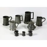 A collection of varied dated pewter Tankards, cups, measures etc. As a lot, w.a.f.