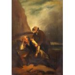 19th Century English School "Horrible News," two figures by a cliff, O.O.C., approx.