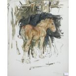 Mrs. E.A. Cockburn, RSW (20th Century) "Mother & Foal in a Stable," oils on linen, approx.