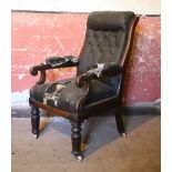 A good quality heavy carved William IV period mahogany Armchair, with deep buttoned back,