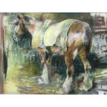 A.R.W. Allan, 20th Century English School "Horse in a Stable," pastel, approx.