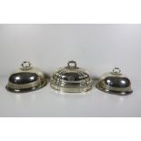 Three large Victorian period silver plated Dish Covers, with etched and moulded decoration,
