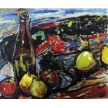 Daniel O'Neill, Irish (1920 - 1974) "Assorted Fruit & Wine Bottle," O.O.B., approx.