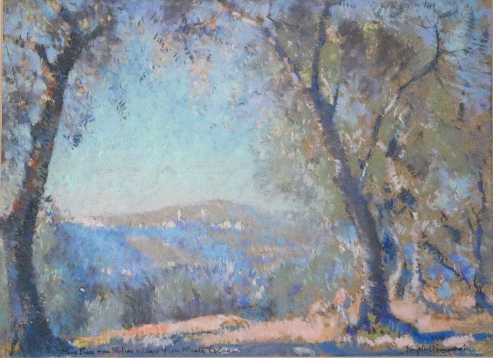 20th Century Italian School "Lime Trees and an Italian Valley from Monte Carvario," pastel, approx.