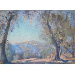 20th Century Italian School "Lime Trees and an Italian Valley from Monte Carvario," pastel, approx.