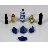 A Chinese blue and white porcelain Snuff Bottle, a small horn Snuff Bottle,