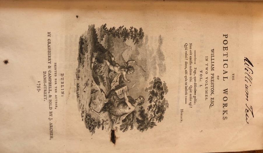 Fine Irish Printing Preston (William) The Poetical Works of .... 2 vols. 8vo D.