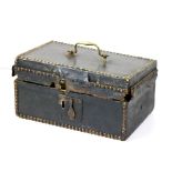 A rectangular leather bound and brass studded Personal Document Box, from Theo Christy,