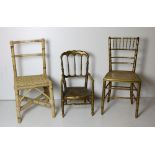 Two 19th Century giltwood Chairs, with cane seats, a pair of súgan type Cane Chairs,