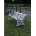 A very unusual pair of heavy white painted cast iron Garden Benches,