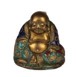 A rare 19th Century bronze Chinese Buddha, with decorative design and colourful enamel overlay,