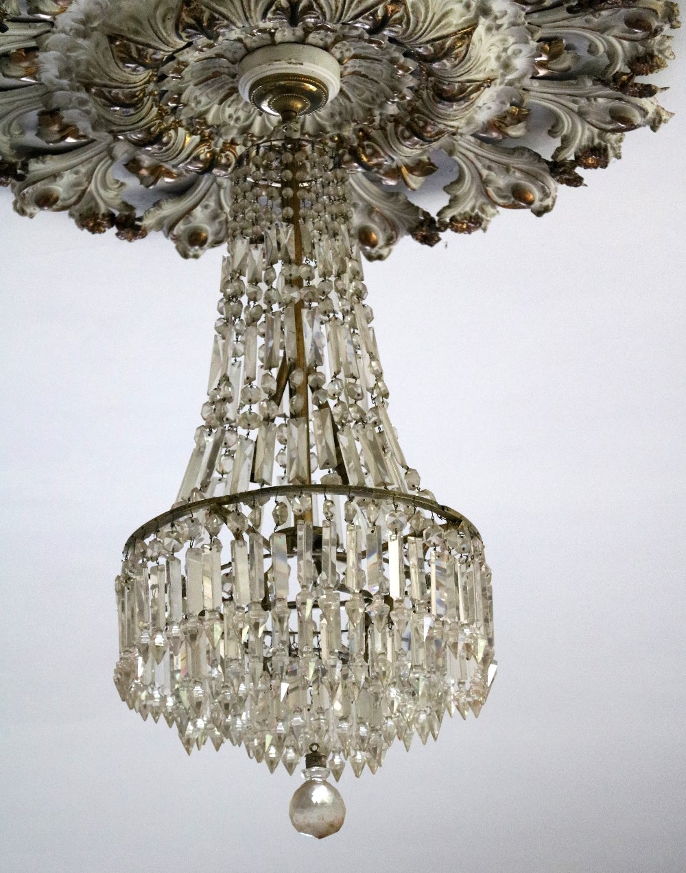 A Regency period glass Ceiling Light, with draped support over a stepped four tier central hanging, - Image 2 of 2