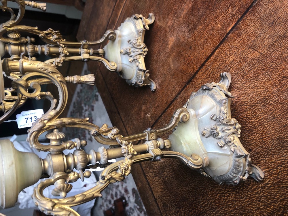 An attractive pair of 19th Century French ormolu and onyx marble three branch, - Image 8 of 11