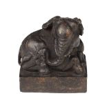 An attractive heavy bronze Chinese Desk Seal, modelled as a seated elephant,