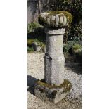 An attractive 19th Century cut-granite pillar Bird Bath, with carved bowl, on plinth base, approx.