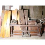 A Victorian carved walnut Church Organ, dismantled, some attractive figured panels etc.