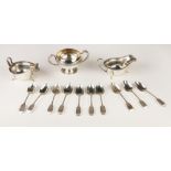 A set of 10 early Victorian Irish silver Teaspoons, a heavy Irish silver Celtic design Sugar Bowl,