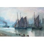 Rose Maynard Barton, Irish (1856-1929) "Sailing Boats in a Harbour with Steam Ship," watercolour,
