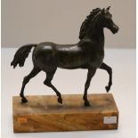 An attractive bronze Model of a Horse, mounted on a Sienna marble base, overall approx.