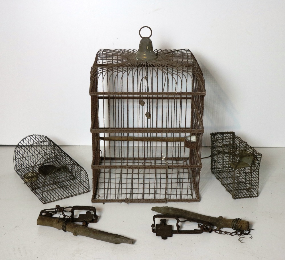 A Victorian wire Parrot's Cage, a variety of Rat Traps etc. A lot.