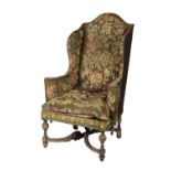 A Queen Anne style oak framed high back Armchair,