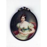 After Sir Thomas Lawrence (British 1769 - 1830) Miniature: A half length Portrait of the Countess