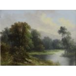 19th Century Irish School "Wooded Landscape with Lake in Distance," O.O.C., approx.