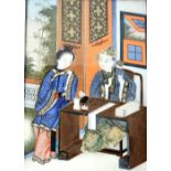 19th Century Chinese School An attractive "Interior Scene with Male and Female in Imperial Attire