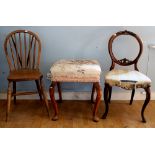 A Windsor type Kitchen Chair, a Victorian Parlour Chair, a Footstool,