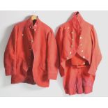 Co. Carlow interest: Hunting: A red velvet Hunting Jacket with brass buttons monogrammed "CH" Co.