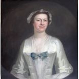 Attributed to William Hogarth (1697-1764) "Portrait of a Lady wearing a white satin dress with