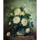 C. Edwards, 20th Century English School "A Bouquet of white Flowers on a Table," O.O.C., approx.