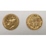 Coins: gold Sovereign, two Queen Victoria shield back half Sovereigns 1859 & 1869, clean examples,