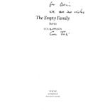 Toibín (Colm) The Empty Family, Viking 2010. First Edn., Signed Pres. Copy, cloth & d.w.
