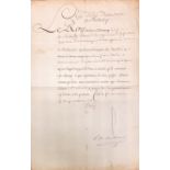 Signed by King Louis XV Military Interest: [Bulkley - Infirmary Regiment of Ireland - Order Form,